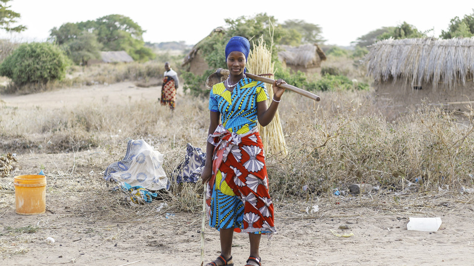 Oliva holding plough in Tanzania