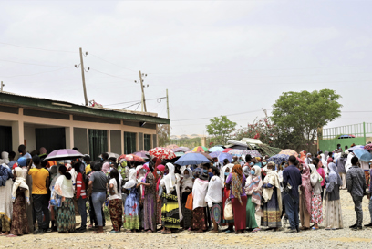 Queue For Food Distribution. Photo By Melikte Tadessse Catholic Relief Services