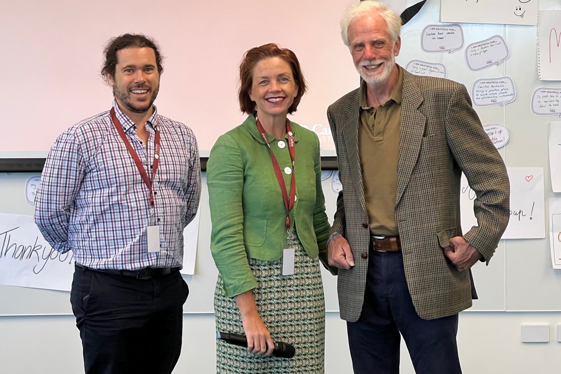 Michael Peyra Farewell At Caritas Australia. L R Dan Skehan, Kirsty Robertson, Michael Peyra.