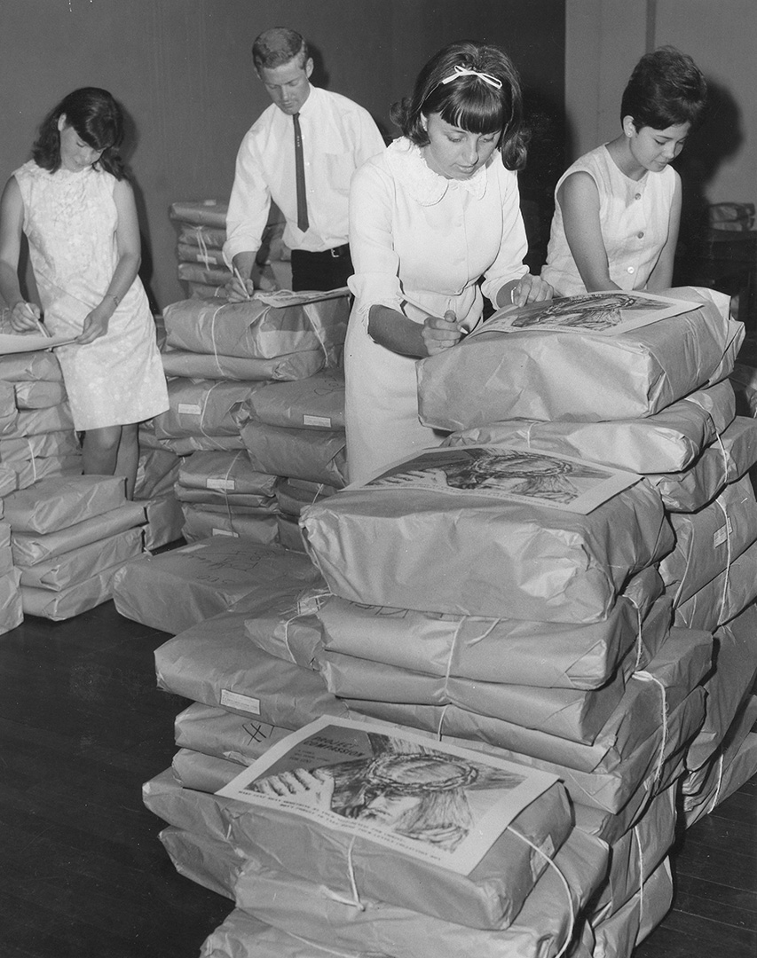 Organising boxed for project compassion 1967